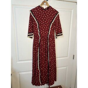 Vintage Handmade Prairie Dress Bonnet Historical Reenactment Calico Red Pioneer